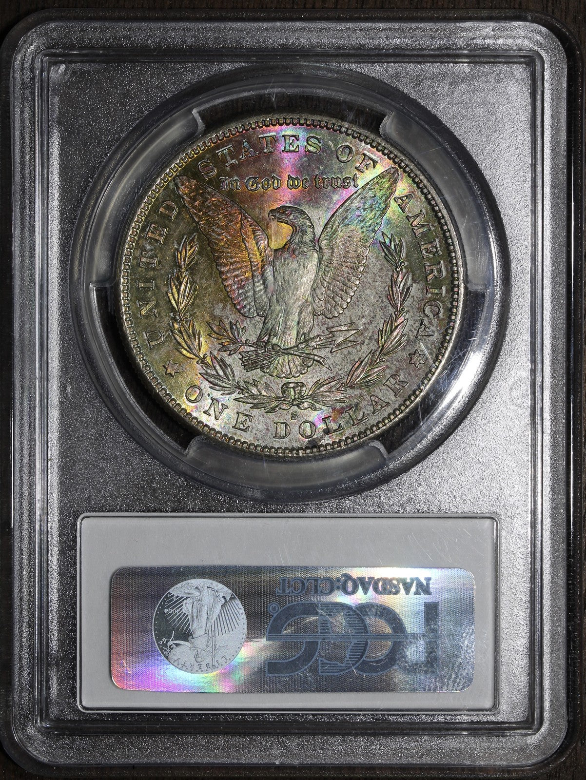 1881-S (MS63) Morgan Silver Dollar $1 PCGS  - Rainbow Toned Reverse