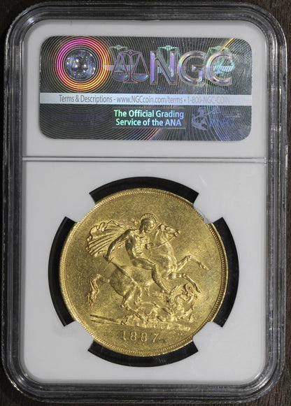 1887 (MS60) Great Britain Gold Five Sovereign 5 Sov NGC