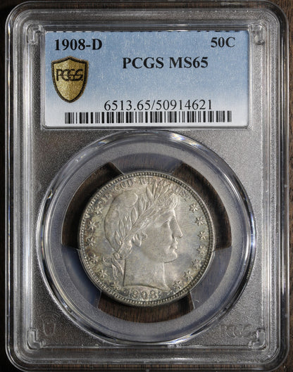 1908-D (MS65) Barber Half Dollar 50C PCGS - Gem Barber Half