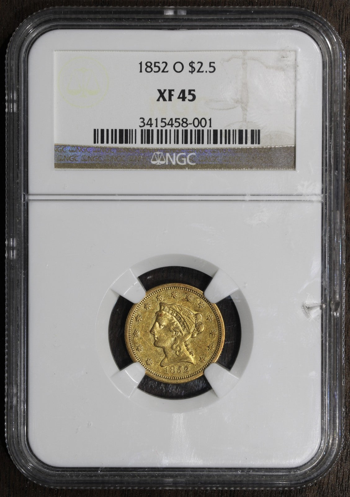 1852-O (XF45) Liberty Head Gold Quarter Eagle $2.50 NGC - New Orleans Gold!
