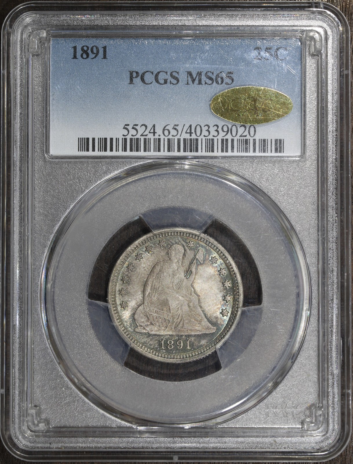 1891 (MS65 GOLD CAC) Seated Liberty Quarter 25C PCGS