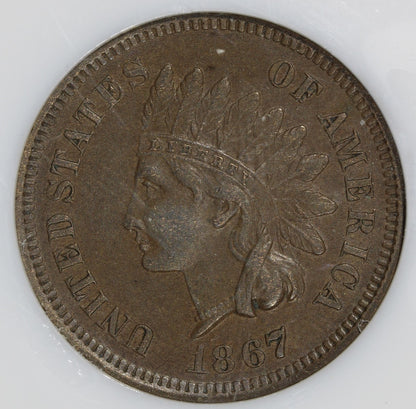 1867 (AU50 BN) Indian Head Cent 1C IHC NGC - Tough Date
