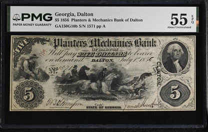 Dalton, Georgia $5 Obsolete Bank Note Planters Mechanics Bank PMG AU55EPQ