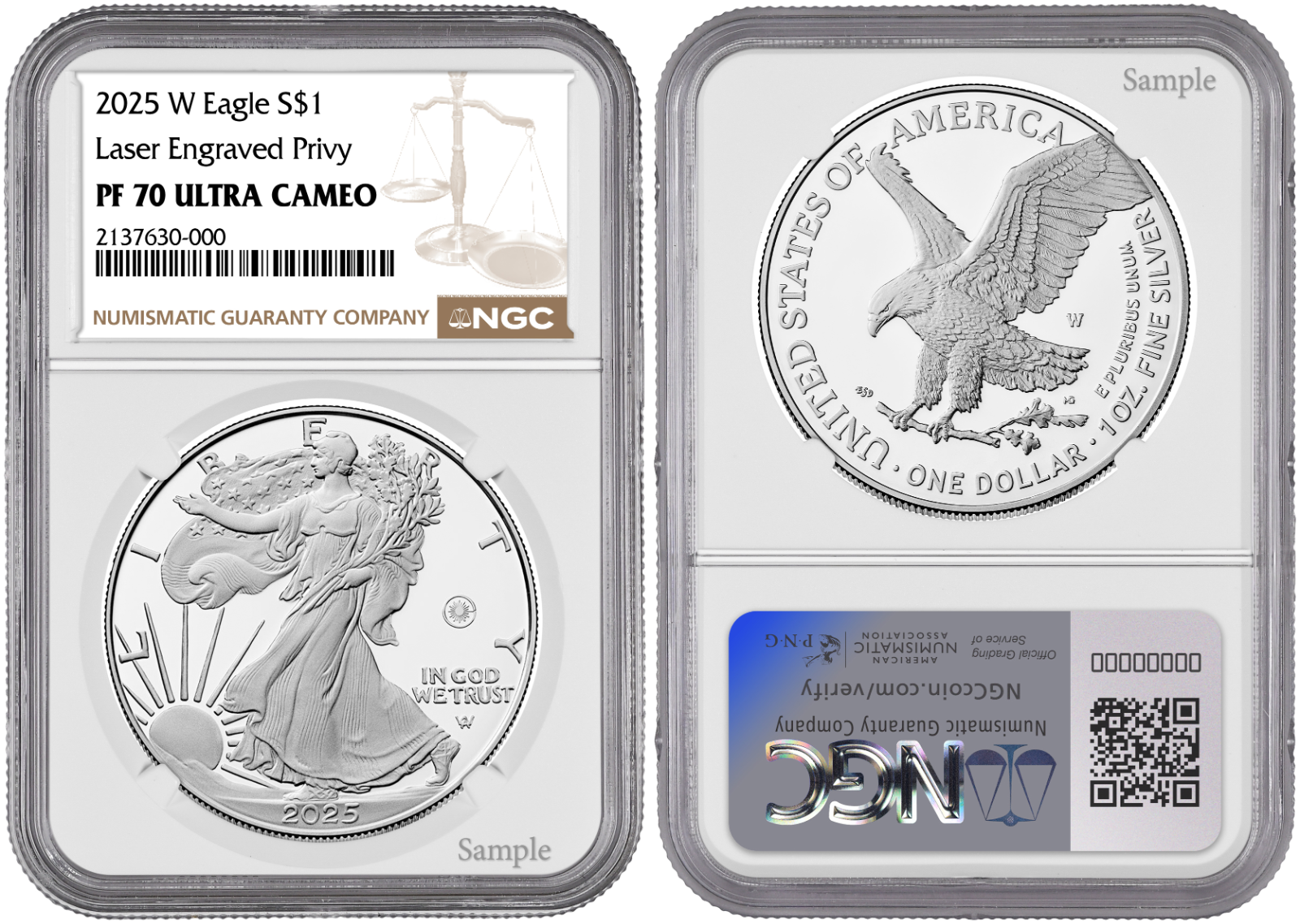 2025-W (PF70) ~ LASER Beam Engraved Privy ~ Proof American Silver Eagle $1 NGC