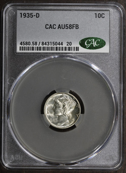 1935-D (AU58FB CAC) Mercury Dime 10C CACG