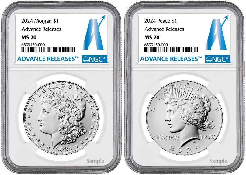 2024-P (MS70) Morgan & Peace Silver Dollar (2 Coin Set) Advanced Release AR NGC