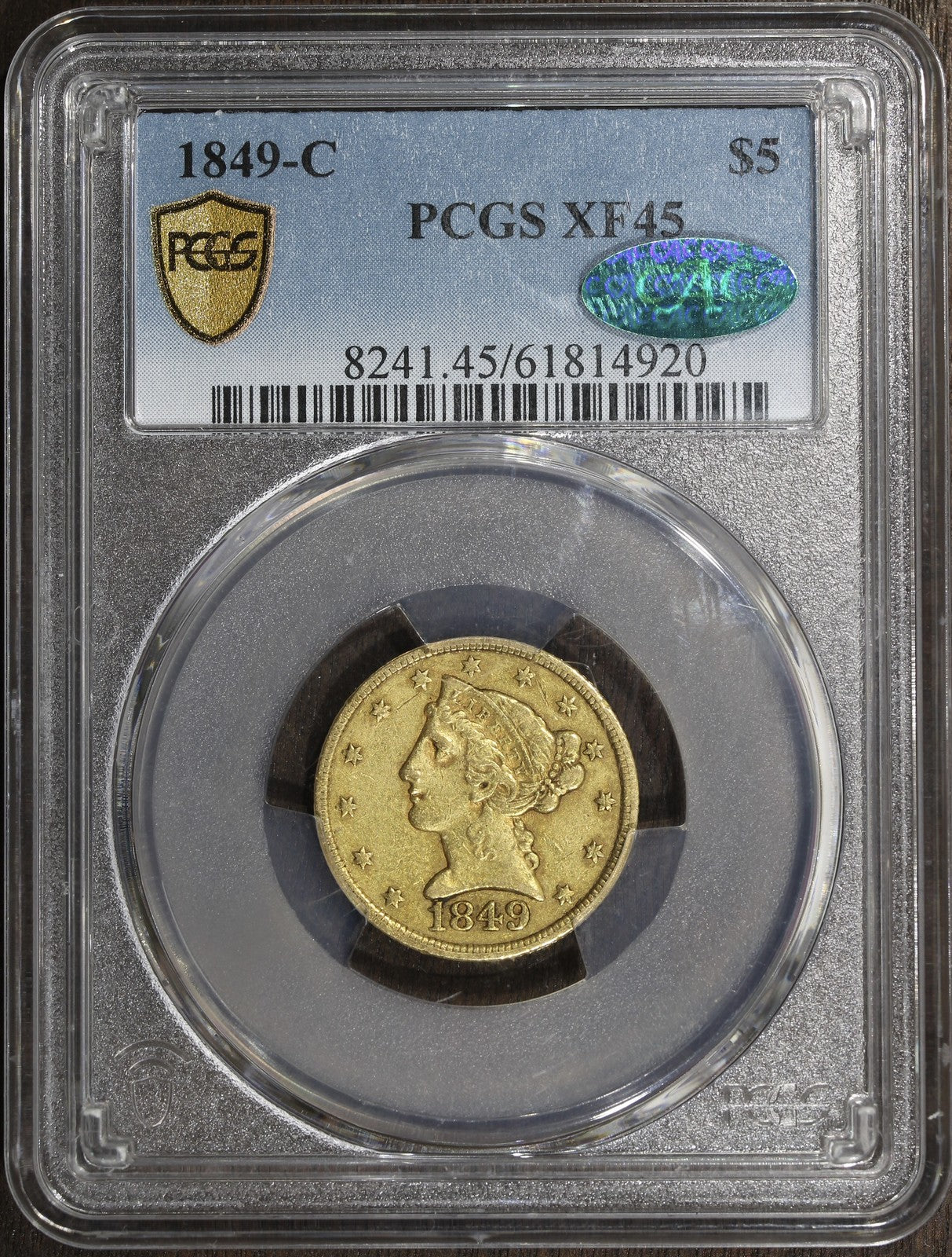 1849-C (XF45 CAC) Liberty Head Gold Half Eagle $5 PCGS - Rare Charlotte Mint !!