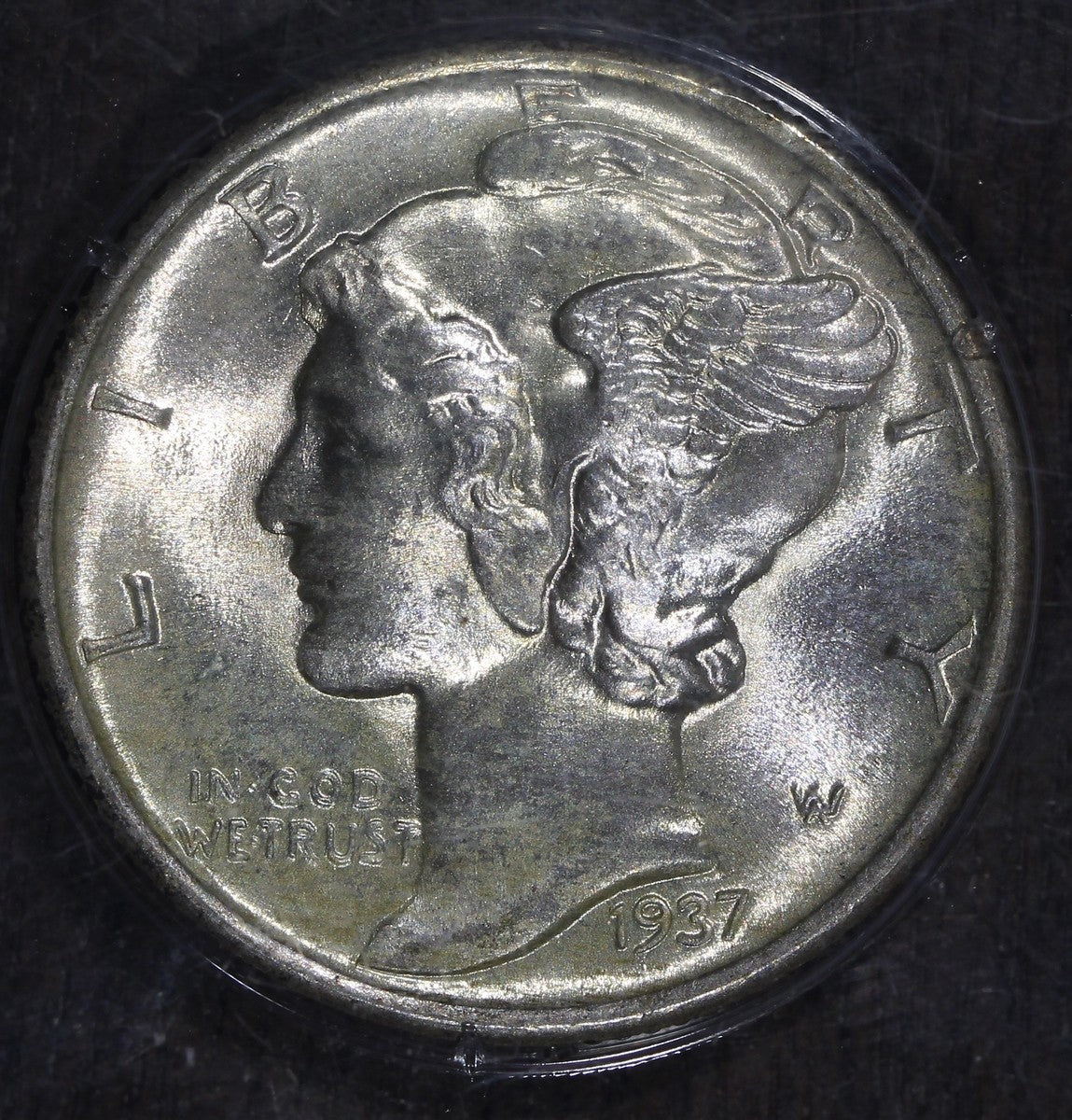1937 (MS65FB) Mercury Dime 10C PCGS OGH Rattler - Gem Mercury Dime
