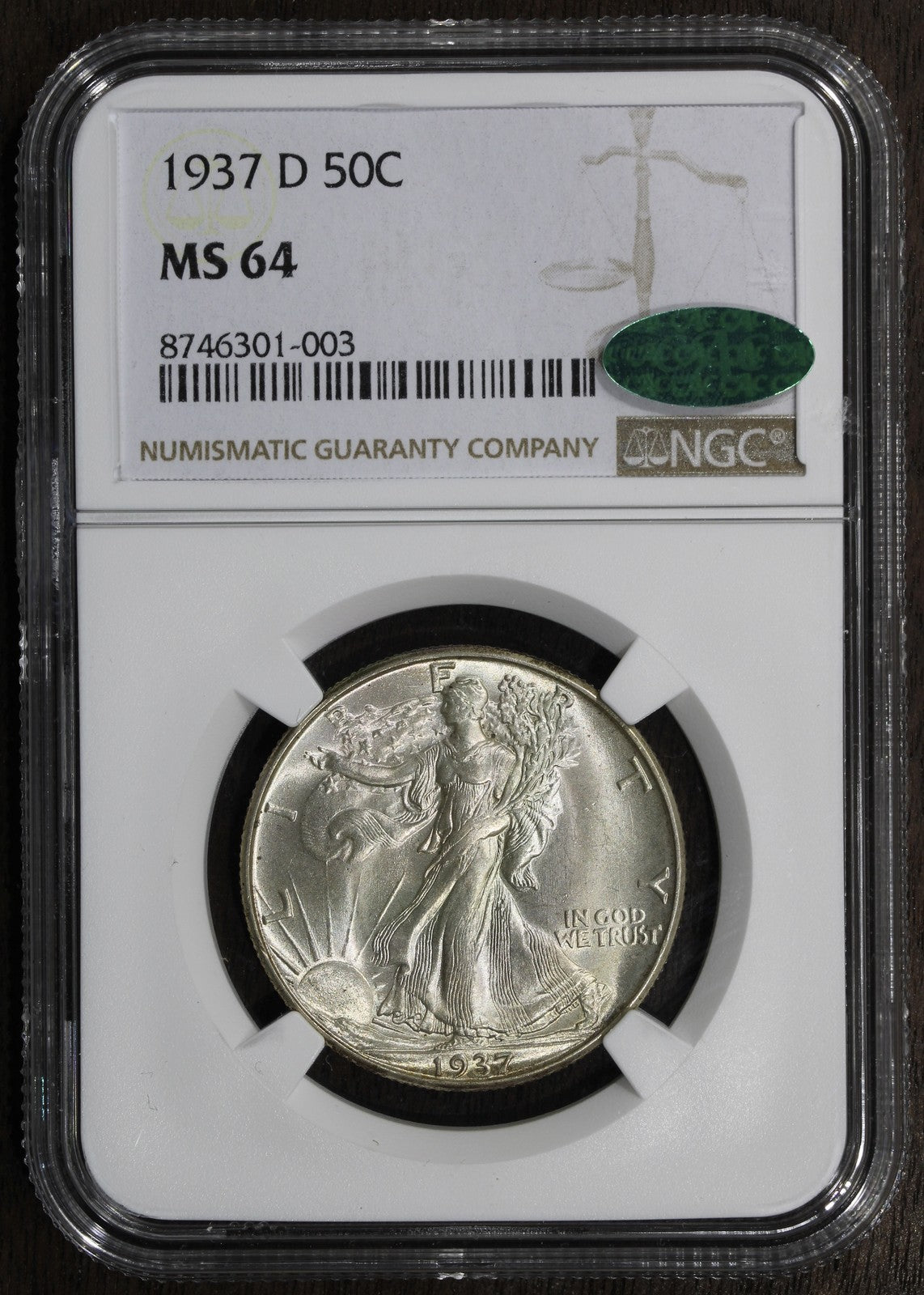 1937-D (MS64 CAC) Walking Liberty Half Dollar 50C NGC