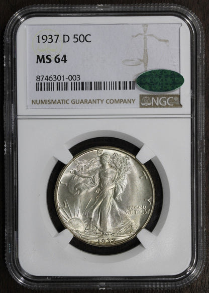 1937-D (MS64 CAC) Walking Liberty Half Dollar 50C NGC