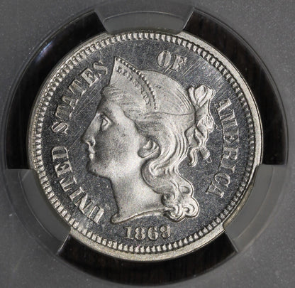1869 (PR66+ CAMEO CAC) Three Cent Nickel 3C CACG - Frosty Cameo Surfaces