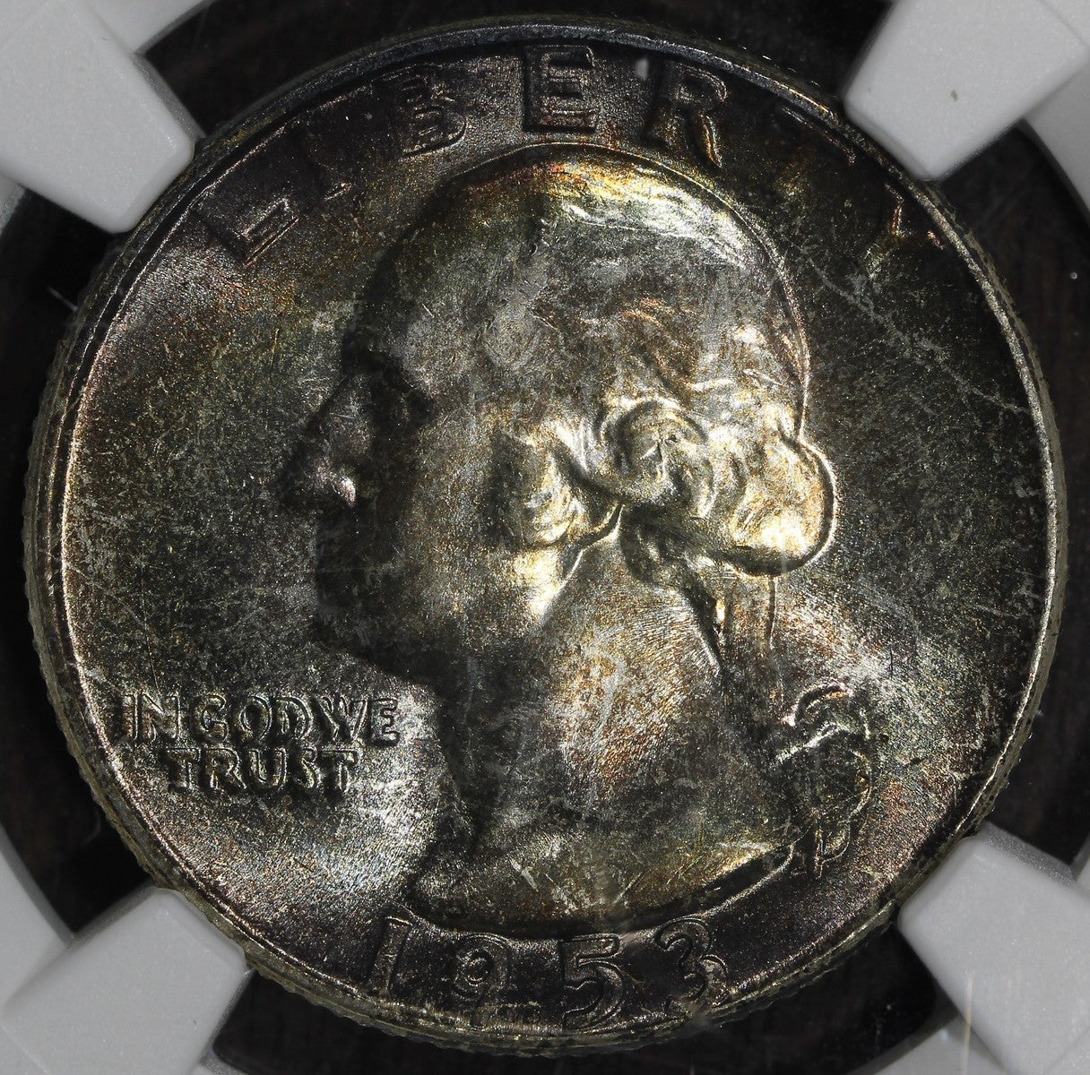 1953 (MS66) Washington Quarter 25C NGC - Rainbow Toned