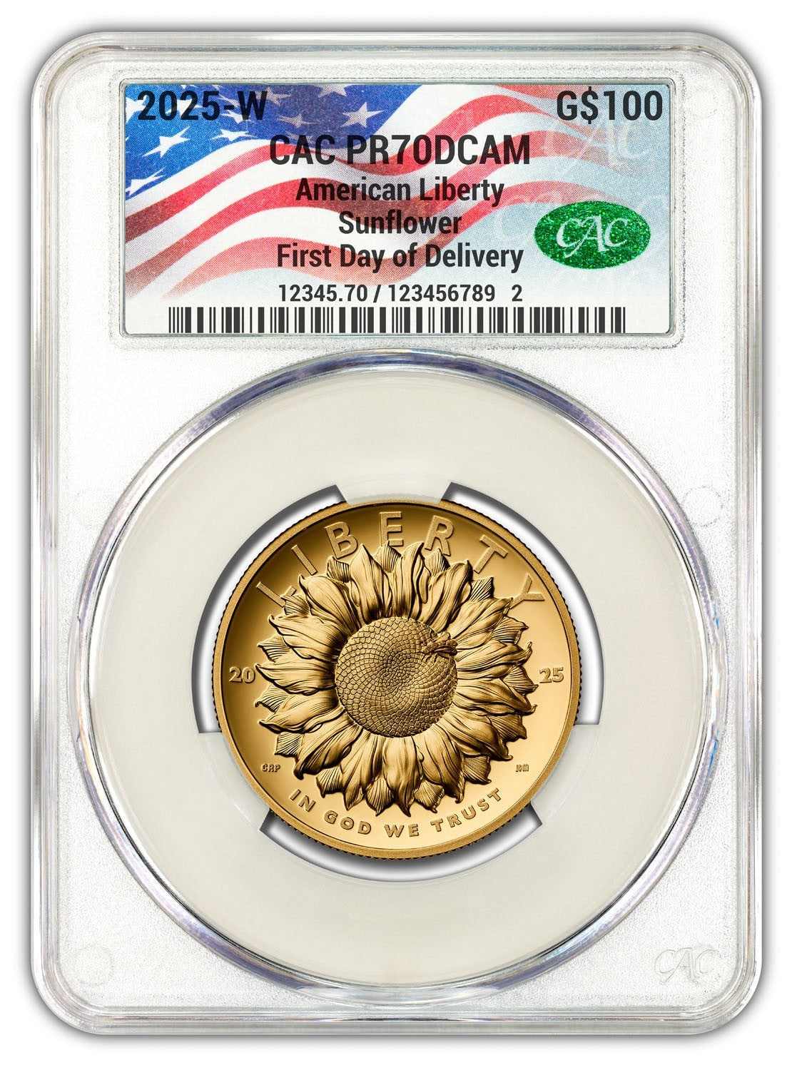 2025-W (PR70DCAM) 1 oz High Relief Gold American Liberty $100 Coin CACG FDOD