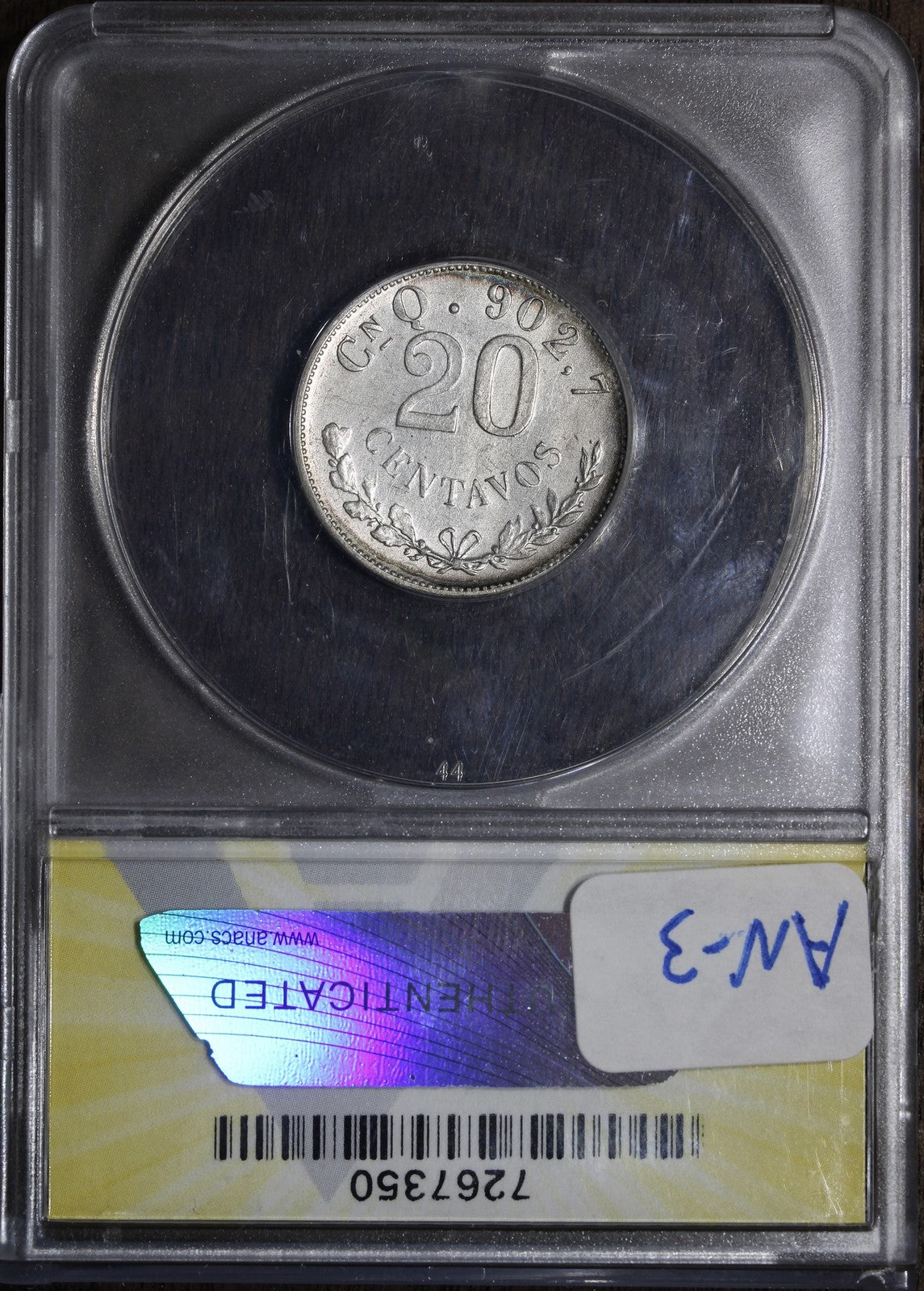 1903-Cn (AU50) Mexico 20 Centavo 20C ANACS - Rainbow Toned