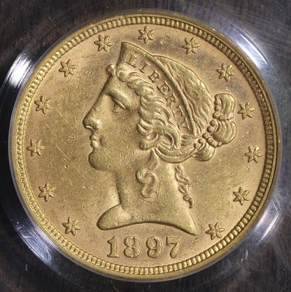 1897 (AU58 CAC) Liberty Head Gold Half Eagle $5 PCGS OGH 2.1