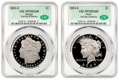 2024-S (PR70) Proof Morgan & Peace Dollar CAC First Day Of Delivery CACG FDOD