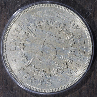 1866 (MS64 CAC) Shield Nickel 5C PCGS Rattler - With Rays