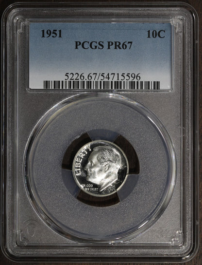 1951 (PR67) Proof Roosevelt Dime 10C PCGS - Looks CAMEO