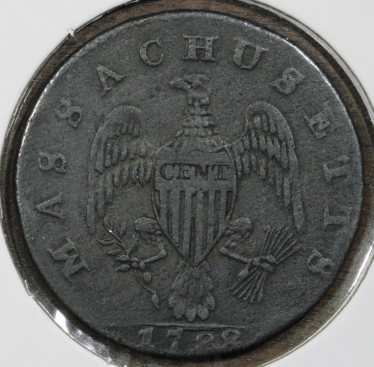1788 Massachusetts Colonial Issue Copper Cent 1C No Period XF