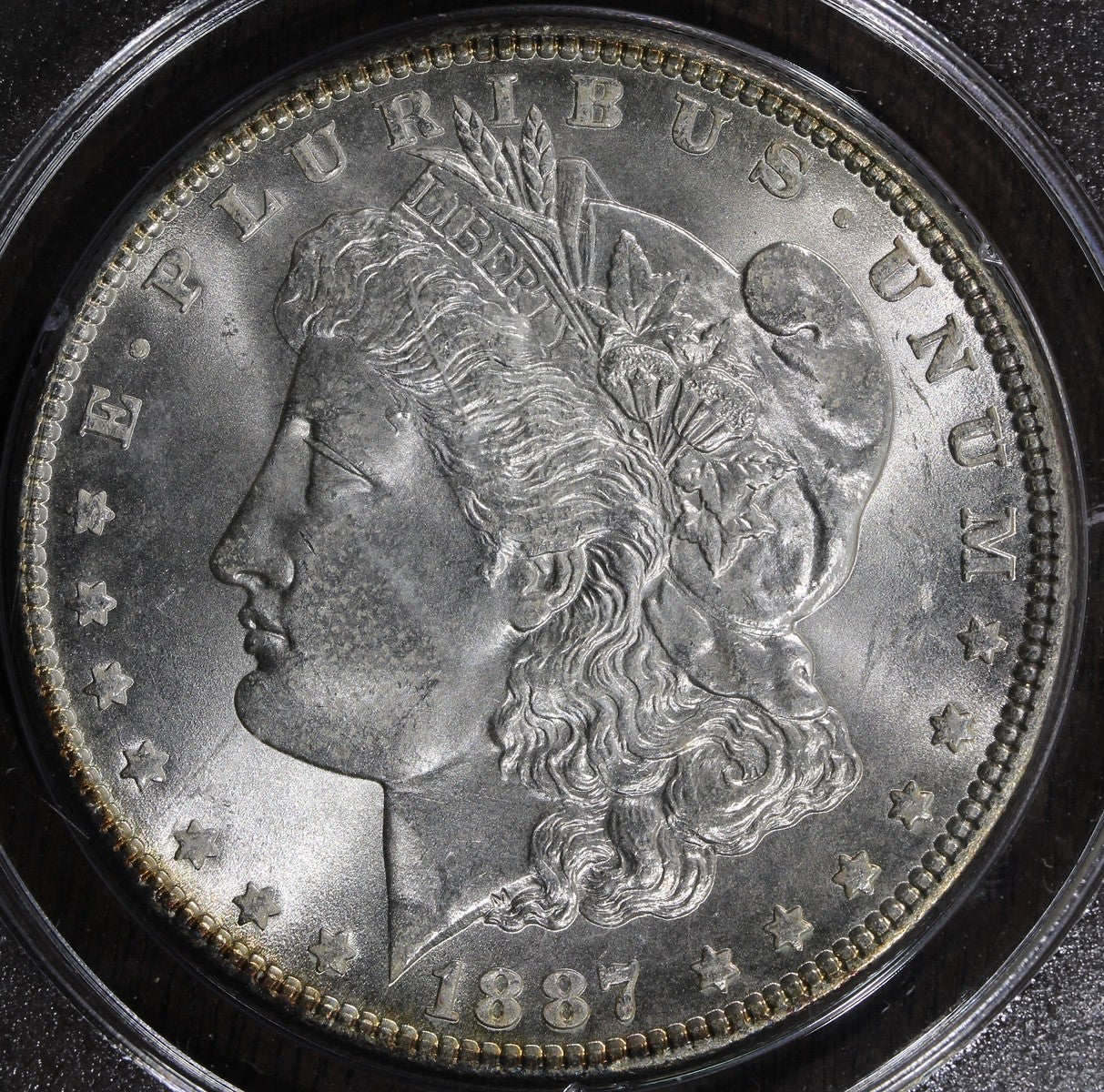 1887 (MS64 CAC) Morgan Silver Dollar $1 PCGS Rattler