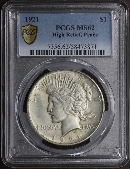 1921 (MS62) High Relief Peace Silver Dollar $1 PCGS