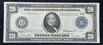 1914 $20 Federal Reserve Note - Low/Mid Grade , Stains