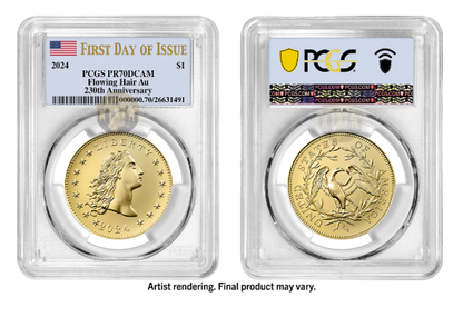 2024 (PR70) Flowing Hair Dollar $1 Gold Coin-230 Anniversary-First Day FDOI PCGS