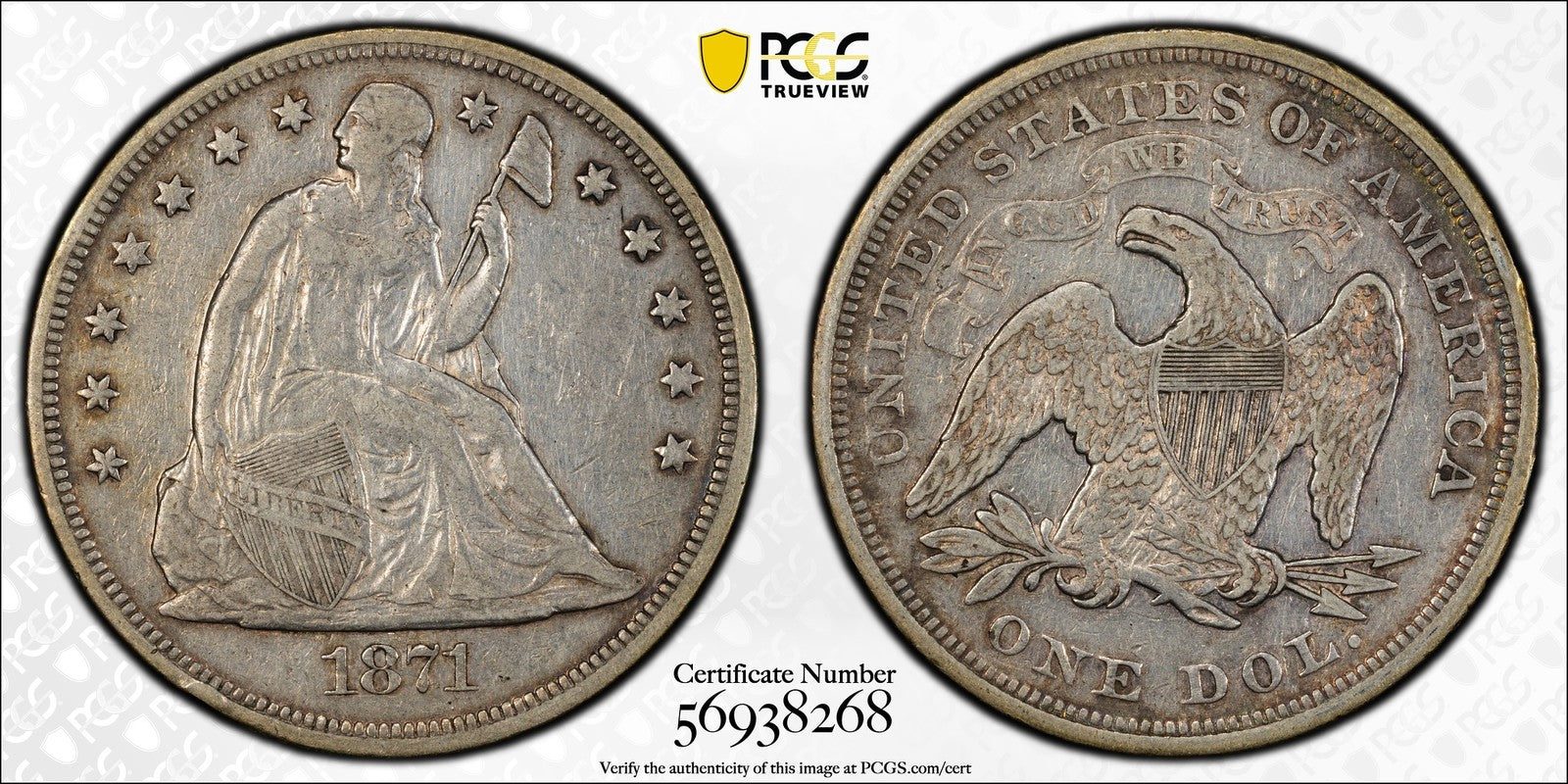 1871 (VF35) Seated Liberty Dollar $1 PCGS