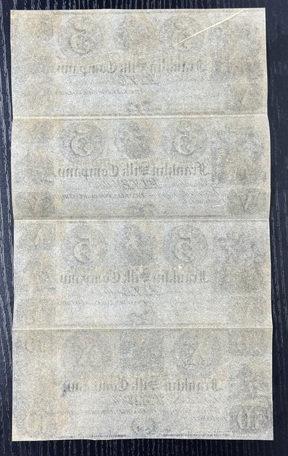 1800's Franklin Silk Company Obsolete Bank Note Uncut Sheet $5,5,5,10 - Remainer