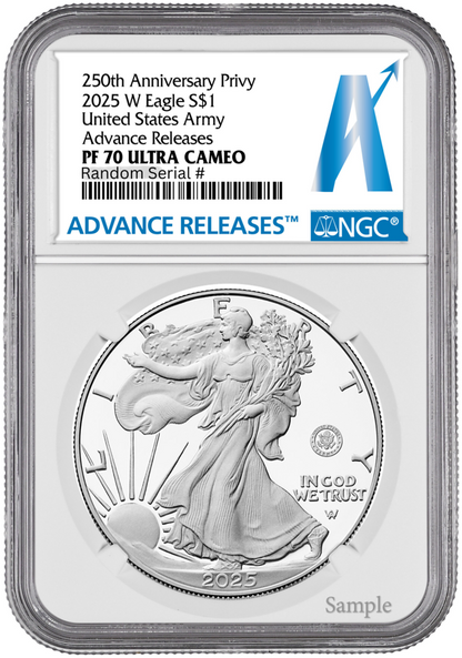 2025 (PF70) Proof American Silver Eagle US Army Privy $1 NGC AR - Presale