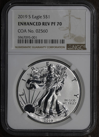 2019-S (PF70) Enhanced Reverse Proof American Silver Eagle $1 NGC