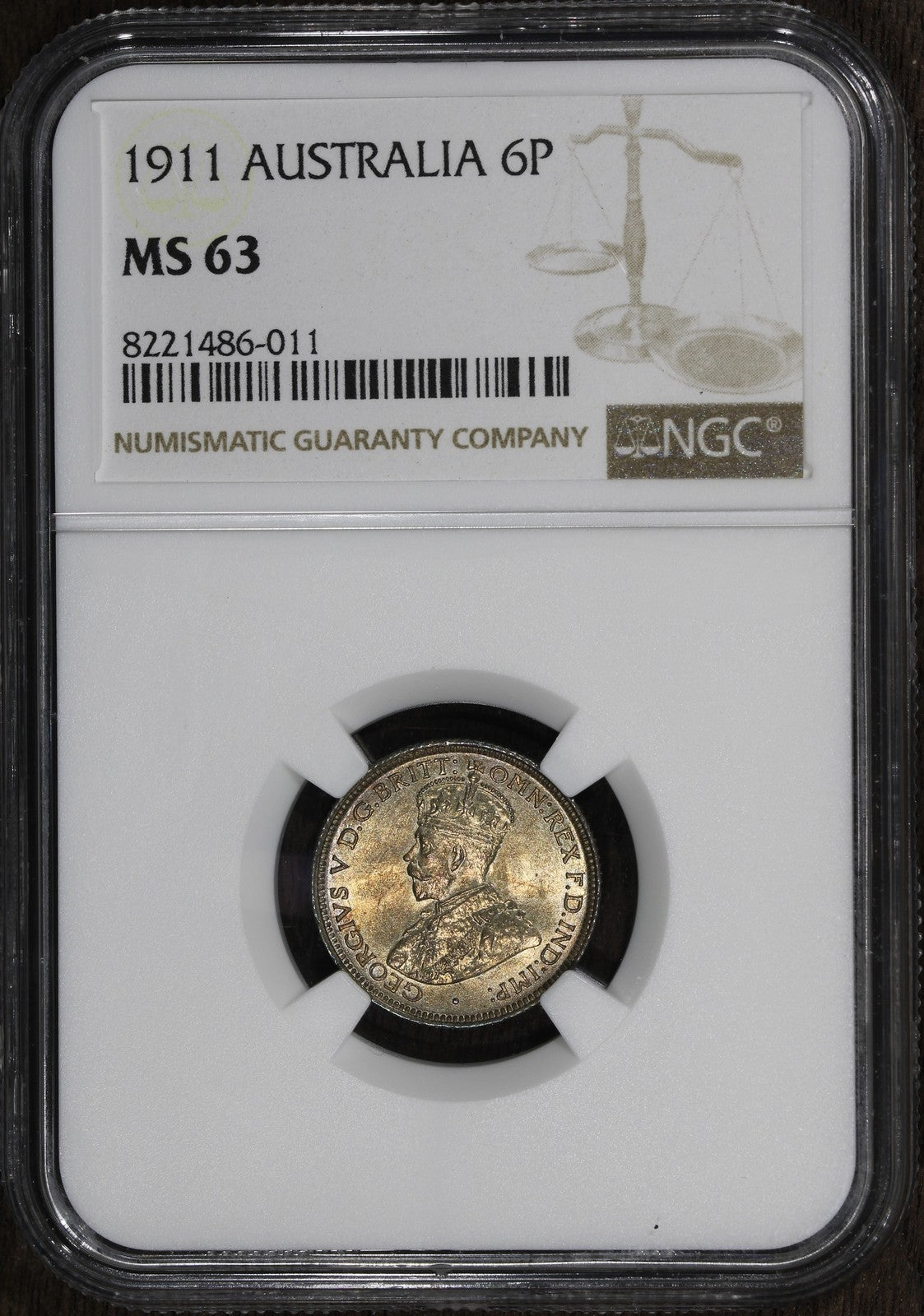1911 (MS63) Australia Sixpence 6P NGC - Golden Luster