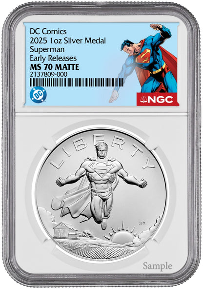 2025 (MS70) 1 oz Superman Silver Medal NGC ER - US Mint DC Comics