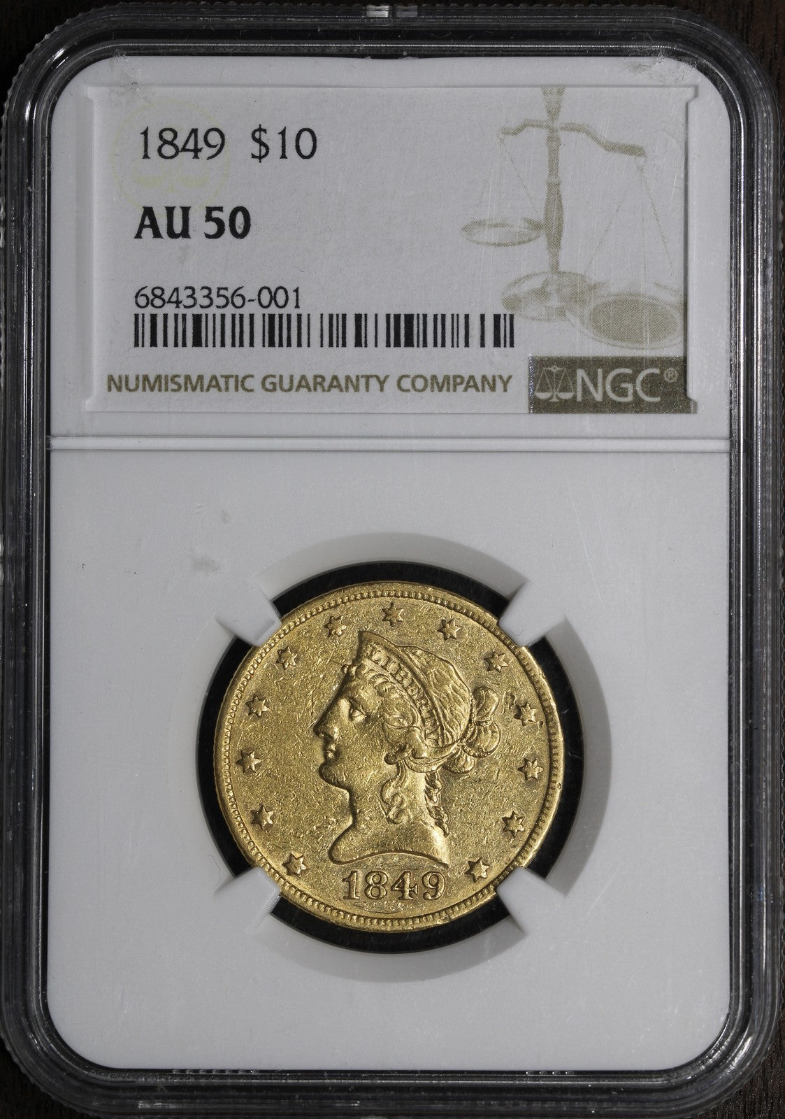 1849 (AU50) Liberty Head Gold Eagle $10 NGC - Early Date