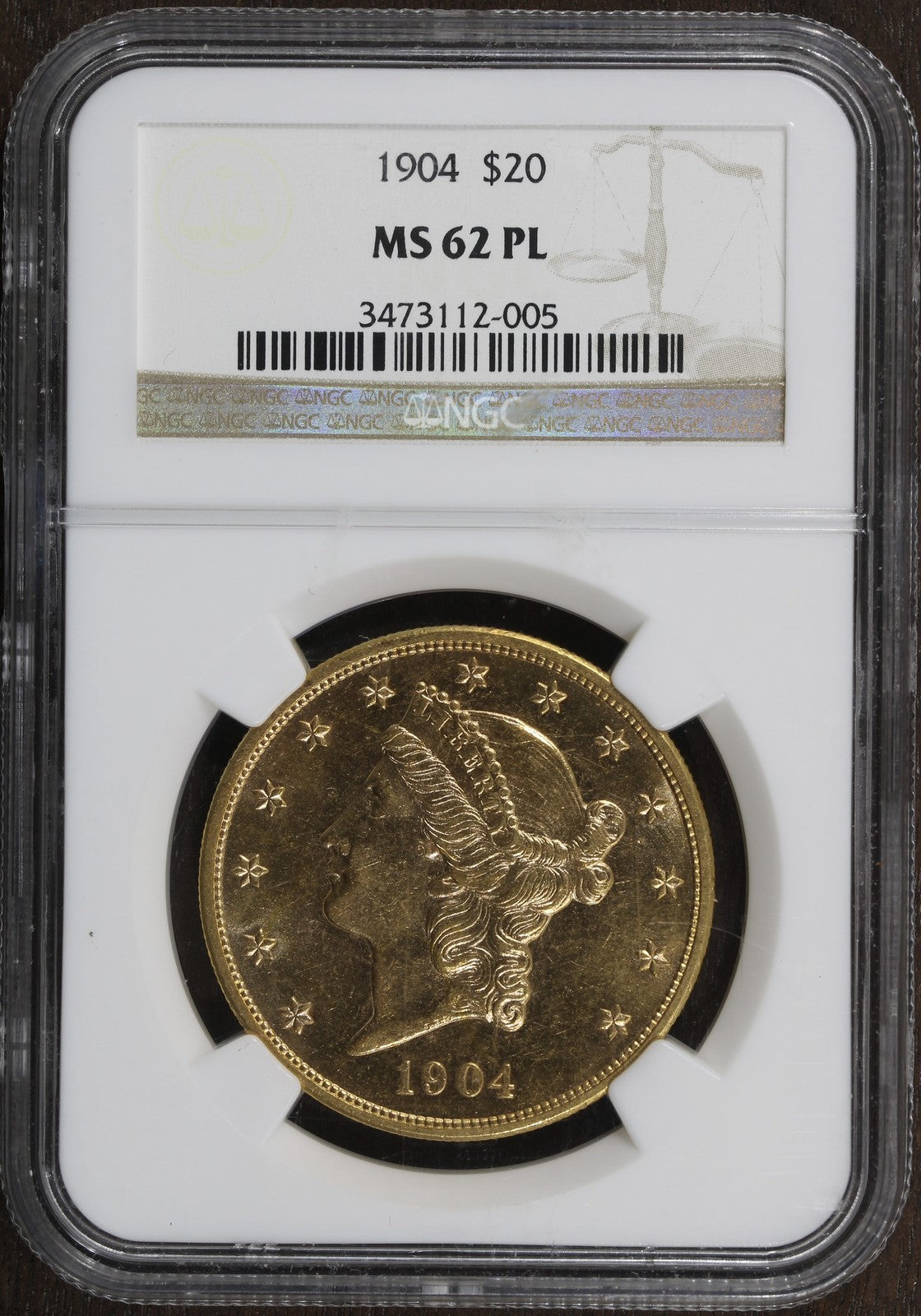 1904 (MS62PL) Liberty Head Gold Double Eagle $20 NGC - Beautiful