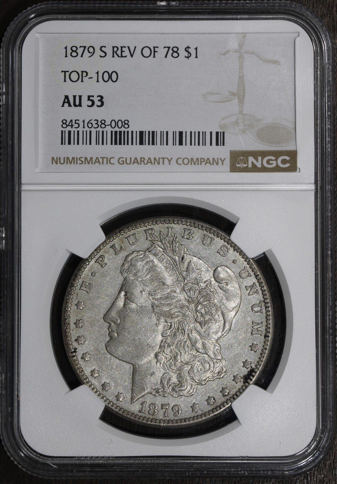 1879-S Rev 78 (AU53) Morgan Silver Dollar $1 NGC - Reverse of 1878