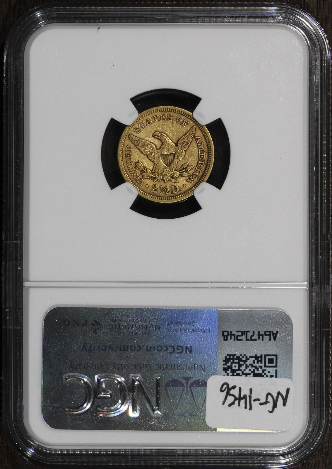 1861 (AU53 CAC) Type 1 Liberty Head Quarter Eagle Gold $2.50 NGC - Old Reverse