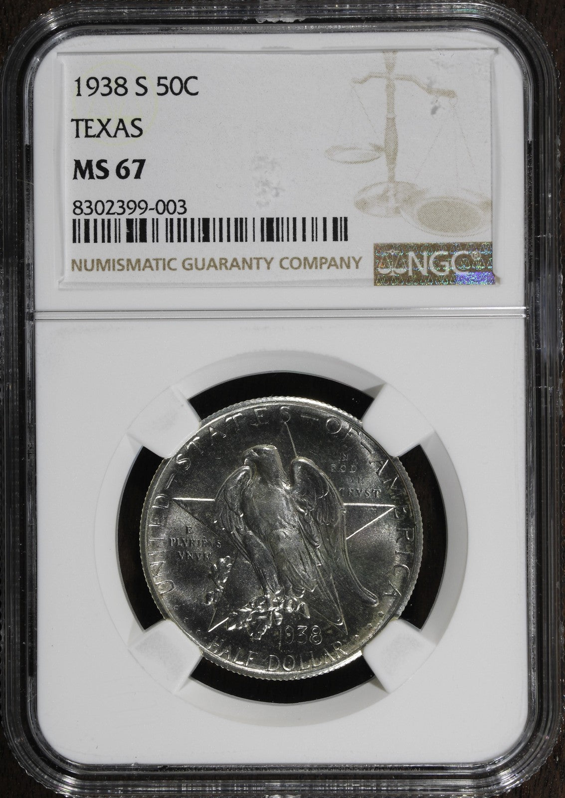 1938-S (MS67) Texas Commemorative Half Dollar 50C NGC - Great Luster