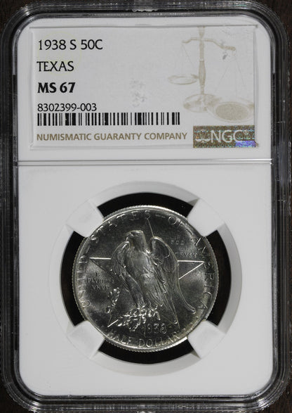 1938-S (MS67) Texas Commemorative Half Dollar 50C NGC - Great Luster