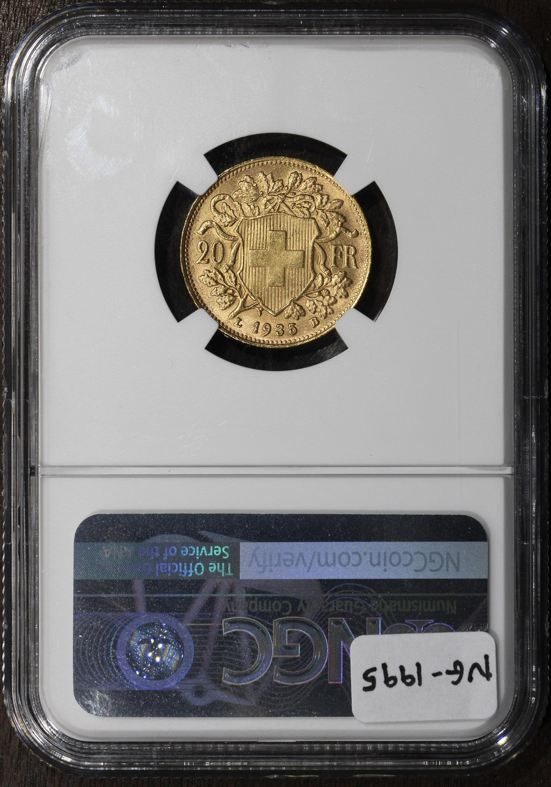 1935-LB (MS63) Switzerland Gold 20 Francs 20FR NGC - 22 Stars on Edge