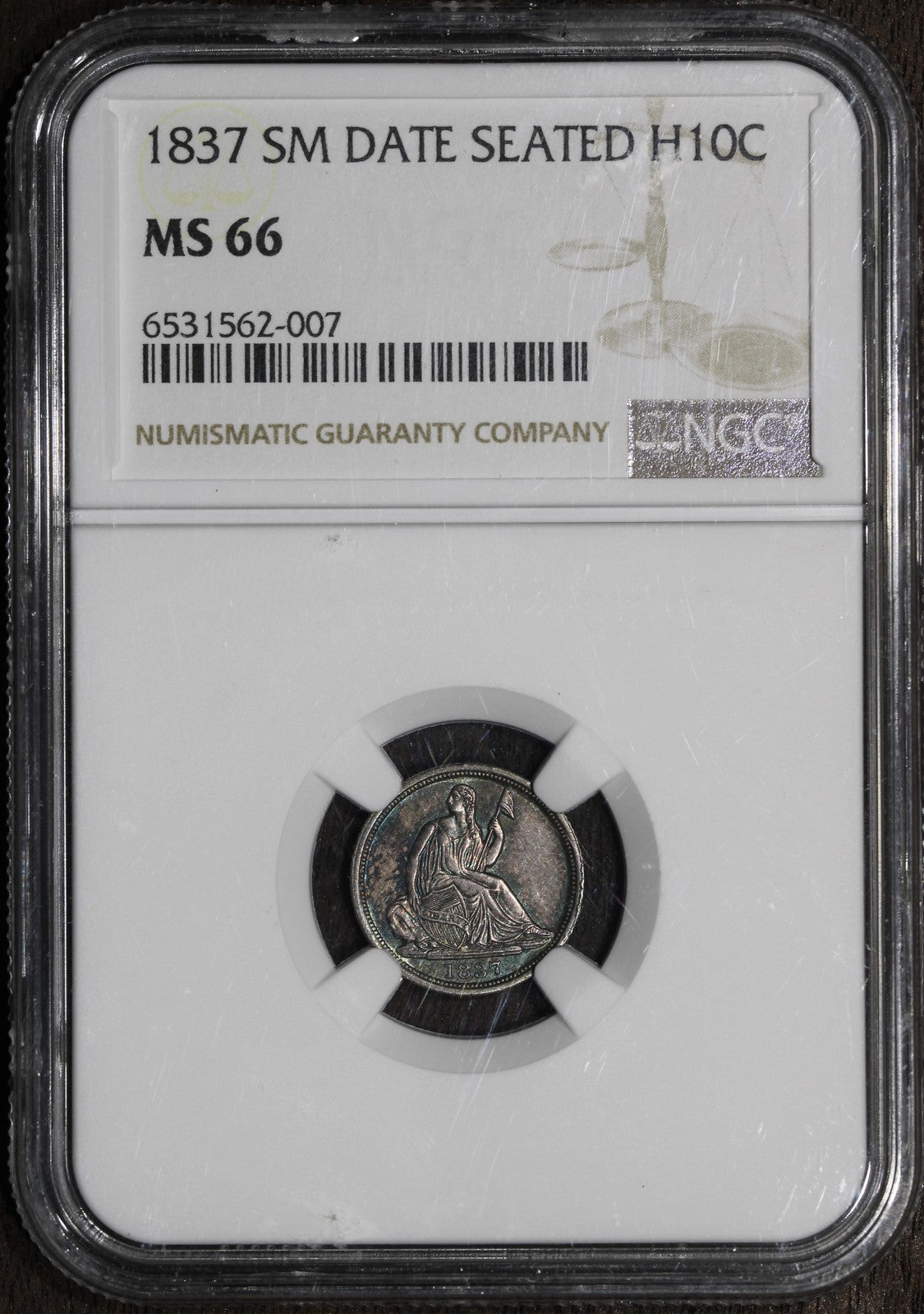 1837 (MS66) Seated Half Dime H10C NGC - Small Date, One Year Type