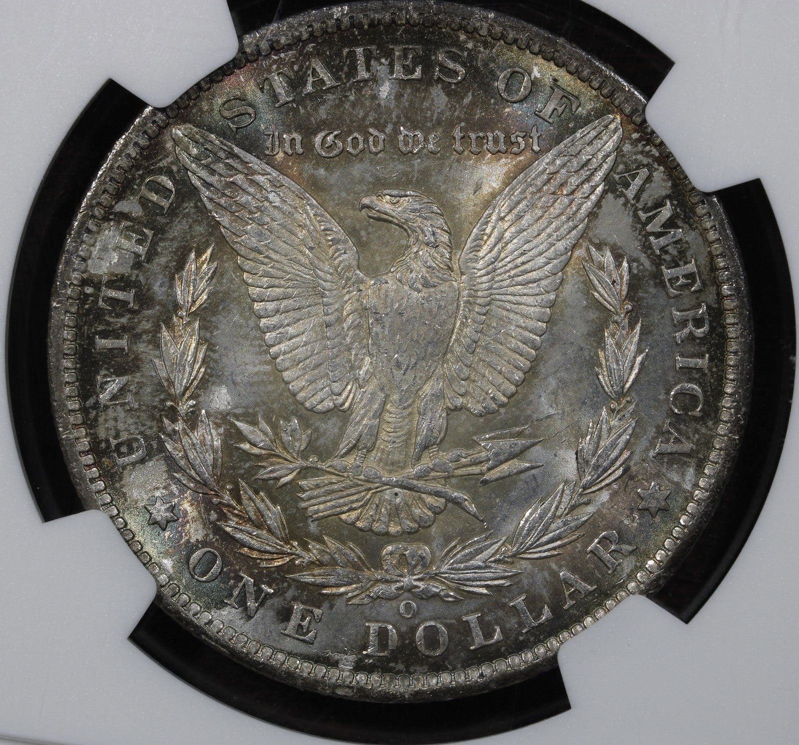 1885-O (MS65+) Morgan Silver Dollar $1 NGC - Plus Grade, Rainbow Toned