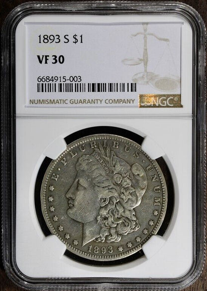 1893-S (VF30) Morgan Silver Dollar $1 NGC - KEY DATE