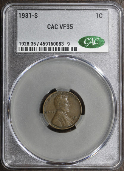 1931-S (VF35 CAC) Lincoln Wheat Cent 1C CACG - KEY DATE