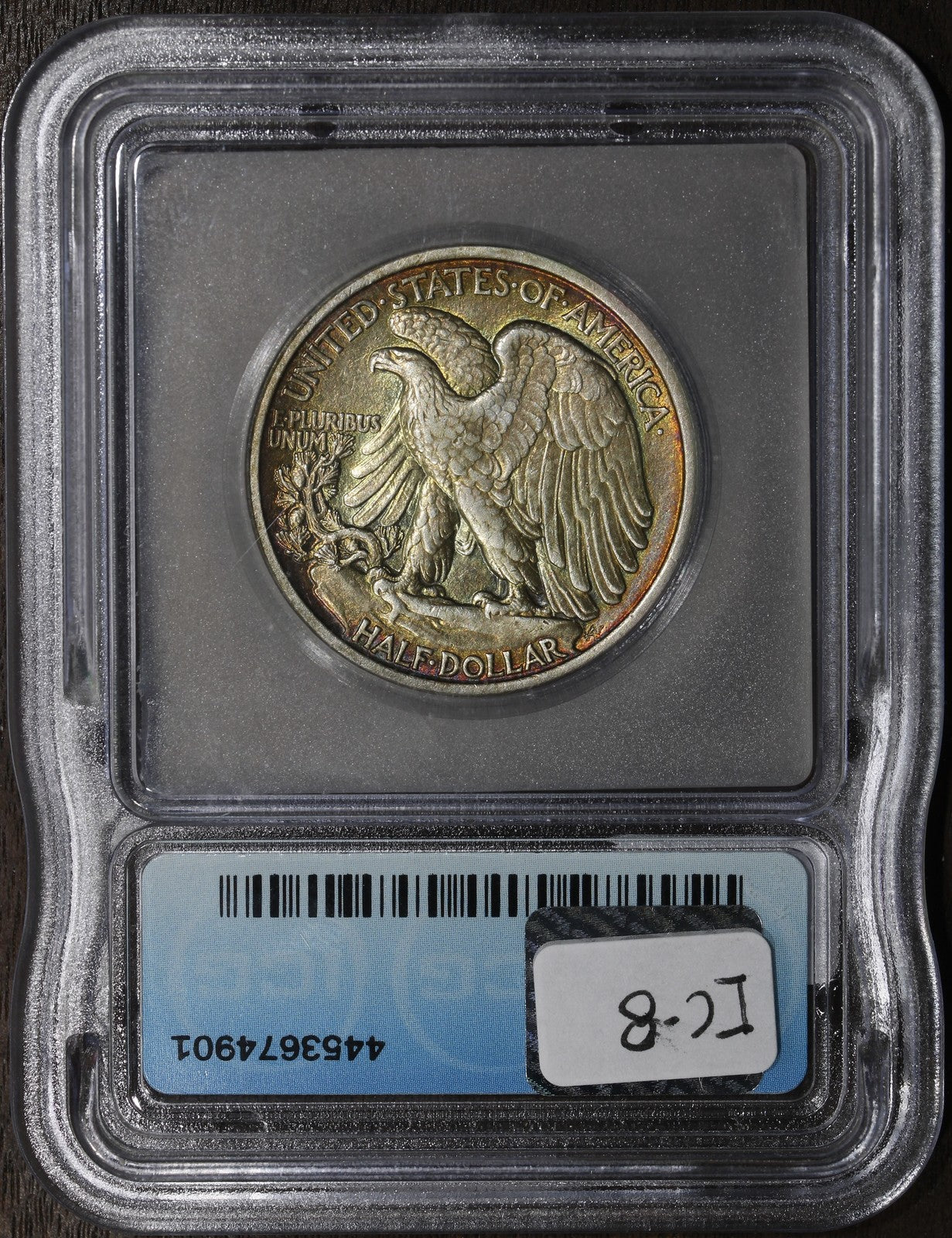 1916 (AU53) Walking Liberty Half Dollar 50C ICG - Beautiful Color Toning