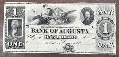 1800s $1 Bank of Augusta Obsolete Bank Note Georgia One Dollar