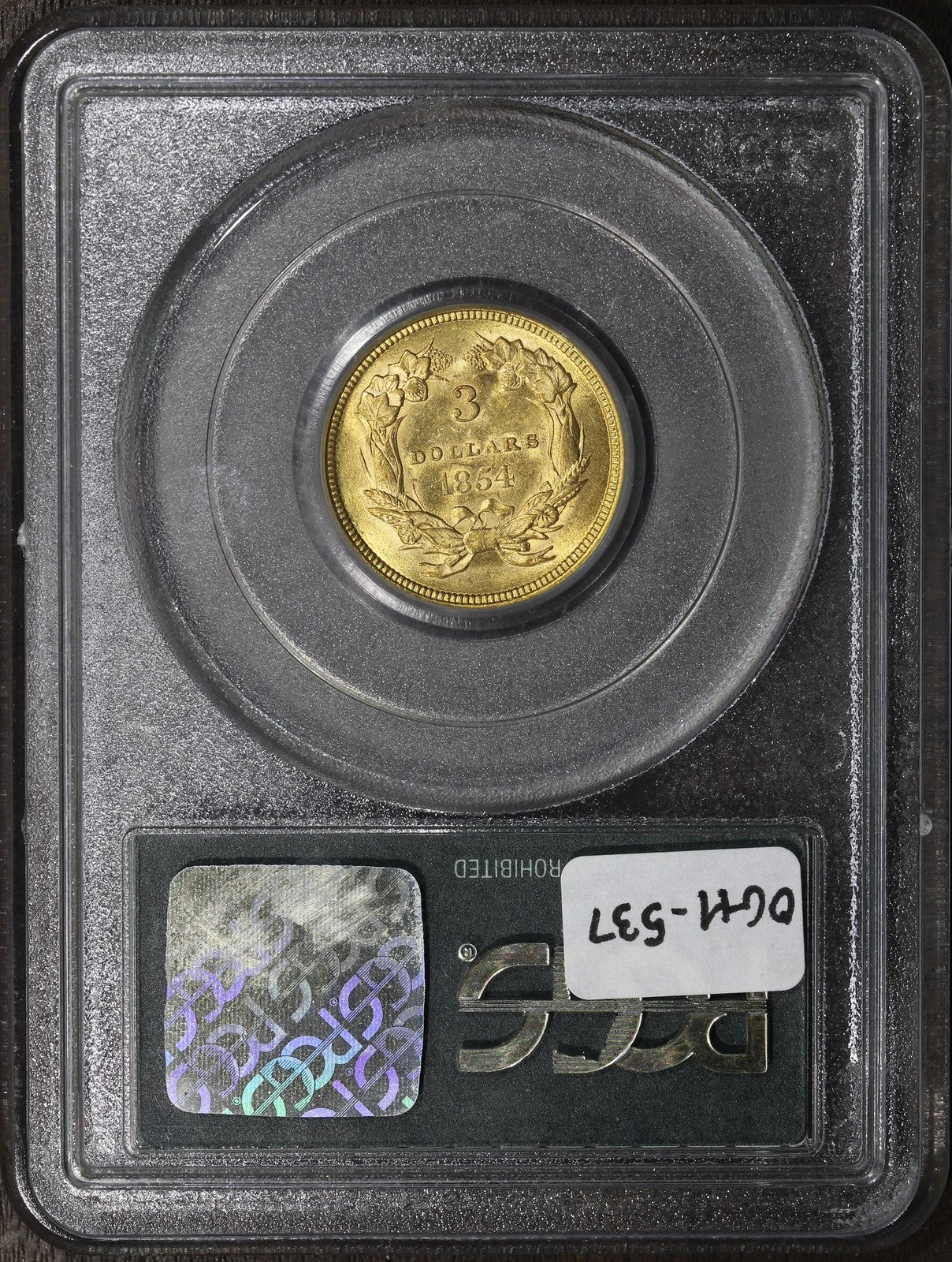 1854 (MS61) Three Dollar Gold Piece $3 PCGS OGH