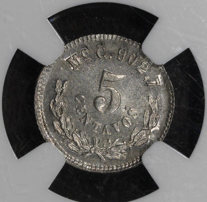 1869/8-Mo (MS64) Mexico 5 Centavo 5C NGC - Clear Overdate