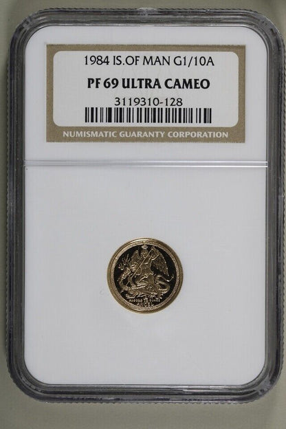 1984 1/10th Oz Isle of Man Gold Angel NGC PR69 Ultra Cameo