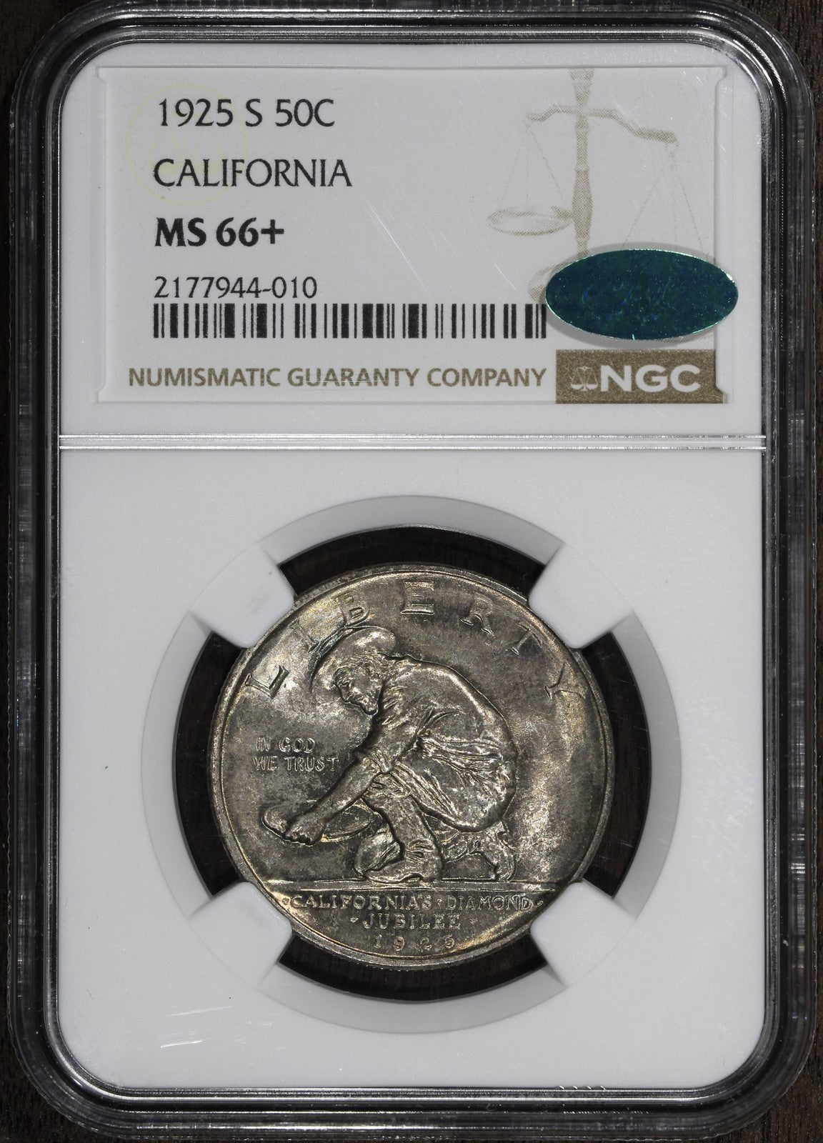 1925-S (MS66+ CAC) California Commemorative Half Dollar 50C NGC - Great Luster
